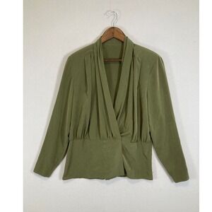 Howard Wolf Blouse Womens 12 Olive Green Vintage Wrap V-Neck Long Sleeve USA